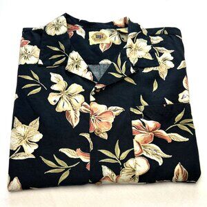 Pussers West Indies Mens Hawaiian Shirt L Silk Cotton Floral Short Sleeve Button